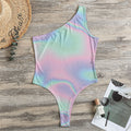 Holographic Waves Print One Shoulder Bodysuit