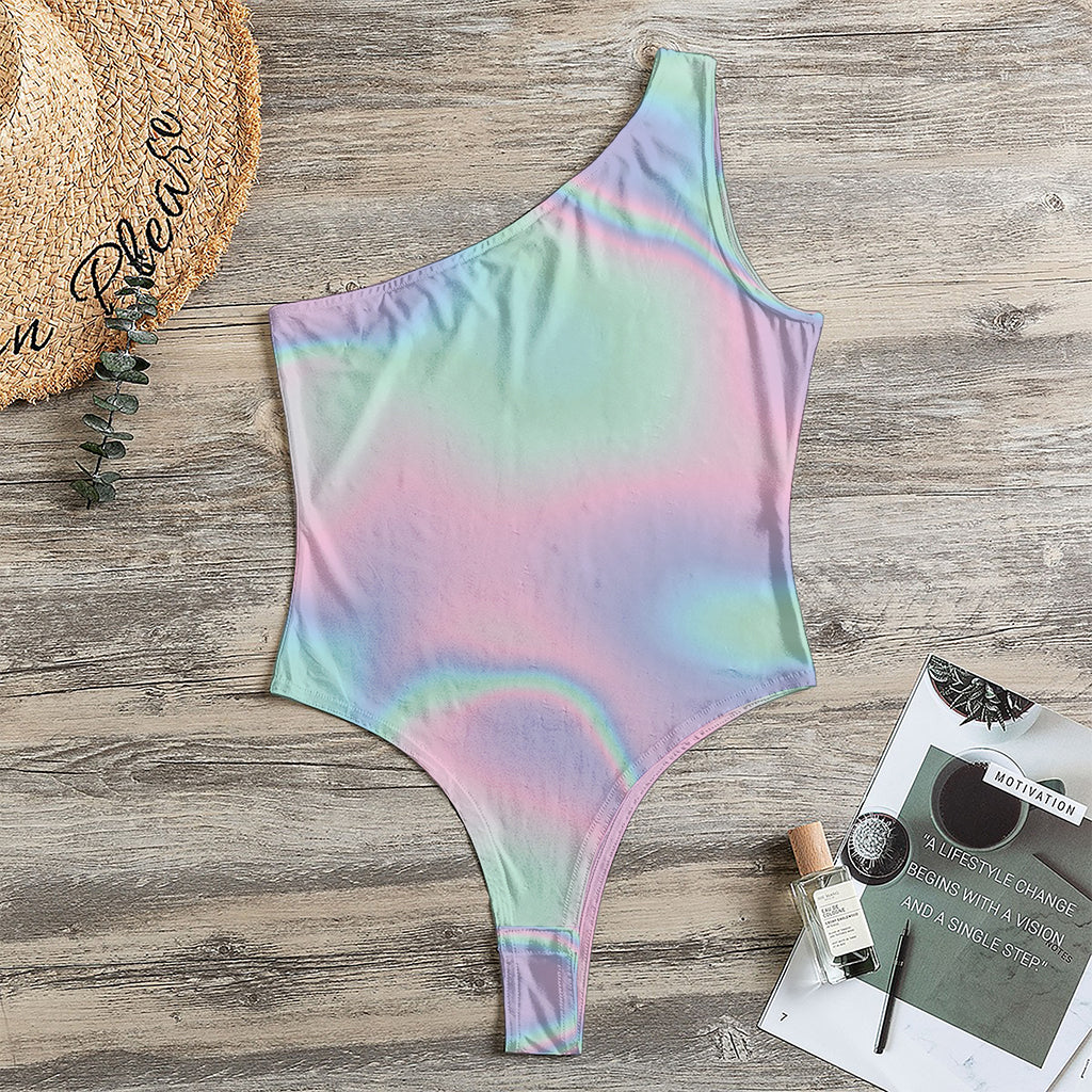 Holographic Waves Print One Shoulder Bodysuit