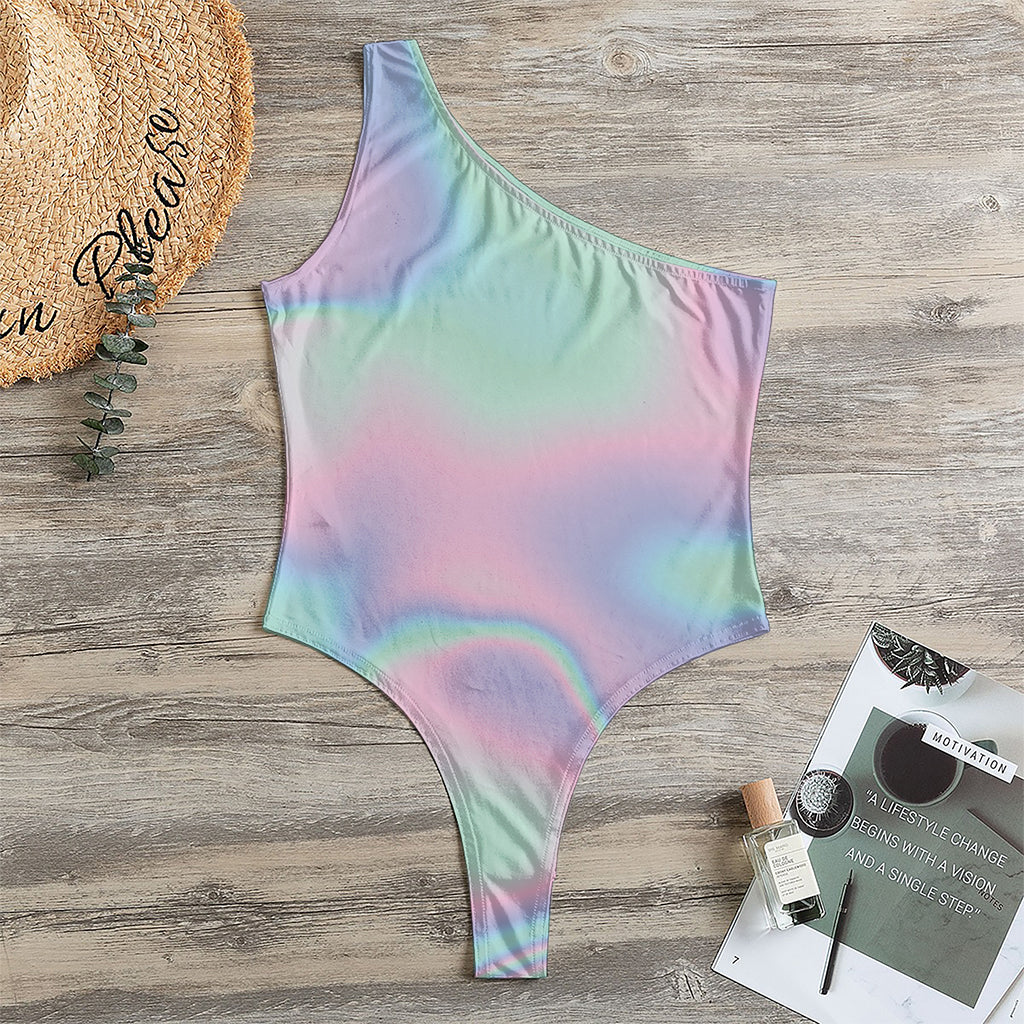 Holographic Waves Print One Shoulder Bodysuit