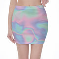 Holographic Waves Print Pencil Mini Skirt
