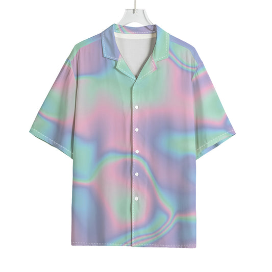 Holographic Waves Print Rayon Hawaiian Shirt