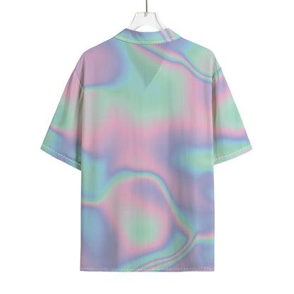 Holographic Waves Print Rayon Hawaiian Shirt