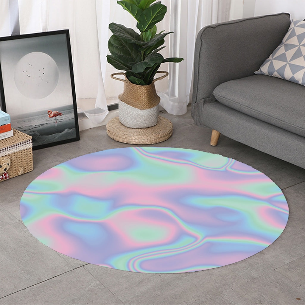 Holographic Waves Print Round Rug