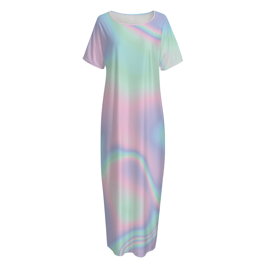 Holographic Waves Print Short Sleeve Long Nightdress