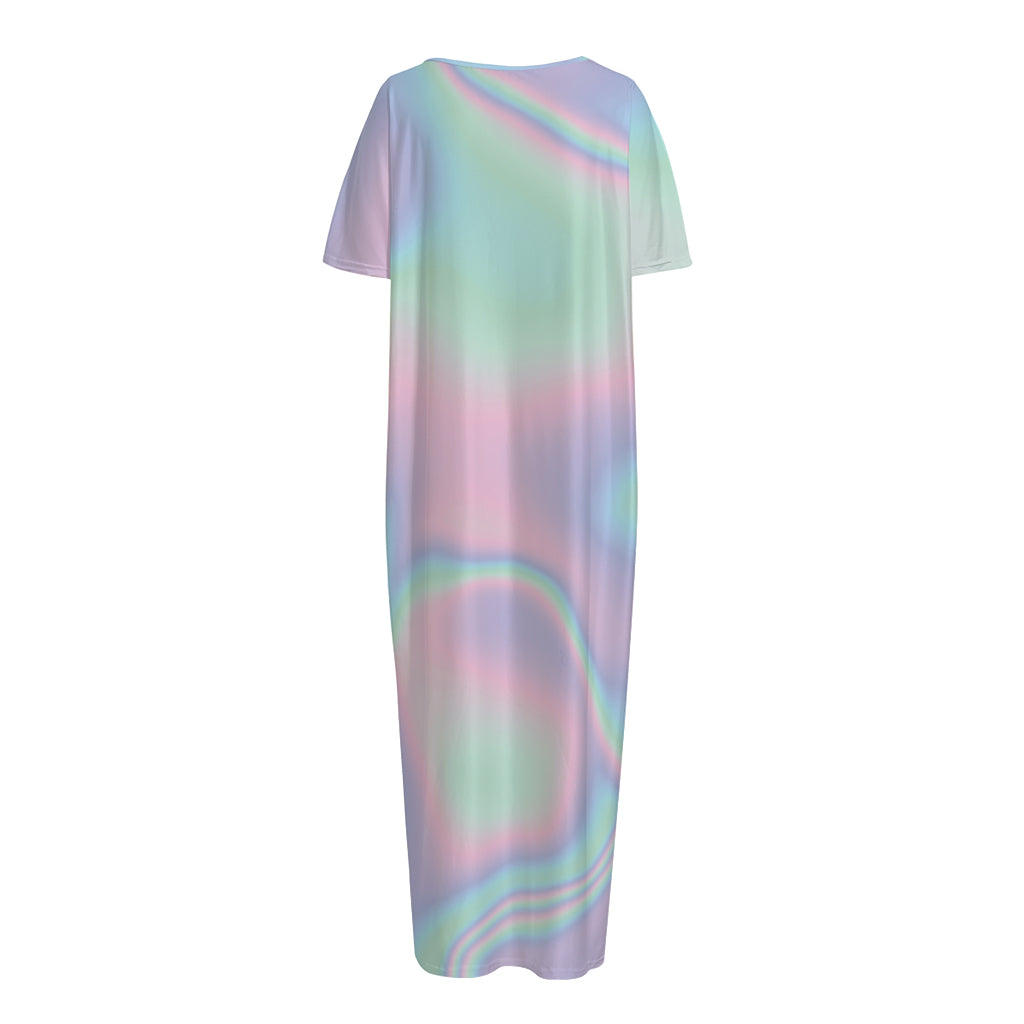 Holographic Waves Print Short Sleeve Long Nightdress