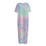 Holographic Waves Print Short Sleeve Long Nightdress