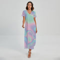 Holographic Waves Print Short Sleeve Maxi Dress