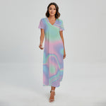 Holographic Waves Print Short Sleeve Maxi Dress
