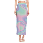Holographic Waves Print Side Slit Maxi Skirt