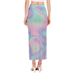 Holographic Waves Print Side Slit Maxi Skirt