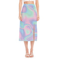 Holographic Waves Print Side Slit Midi Skirt
