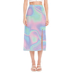 Holographic Waves Print Side Slit Midi Skirt