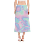 Holographic Waves Print Side Slit Midi Skirt
