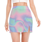 Holographic Waves Print Side Slit Mini Skirt