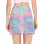 Holographic Waves Print Side Slit Mini Skirt