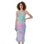 Holographic Waves Print Slim Fit Midi Cami Dress