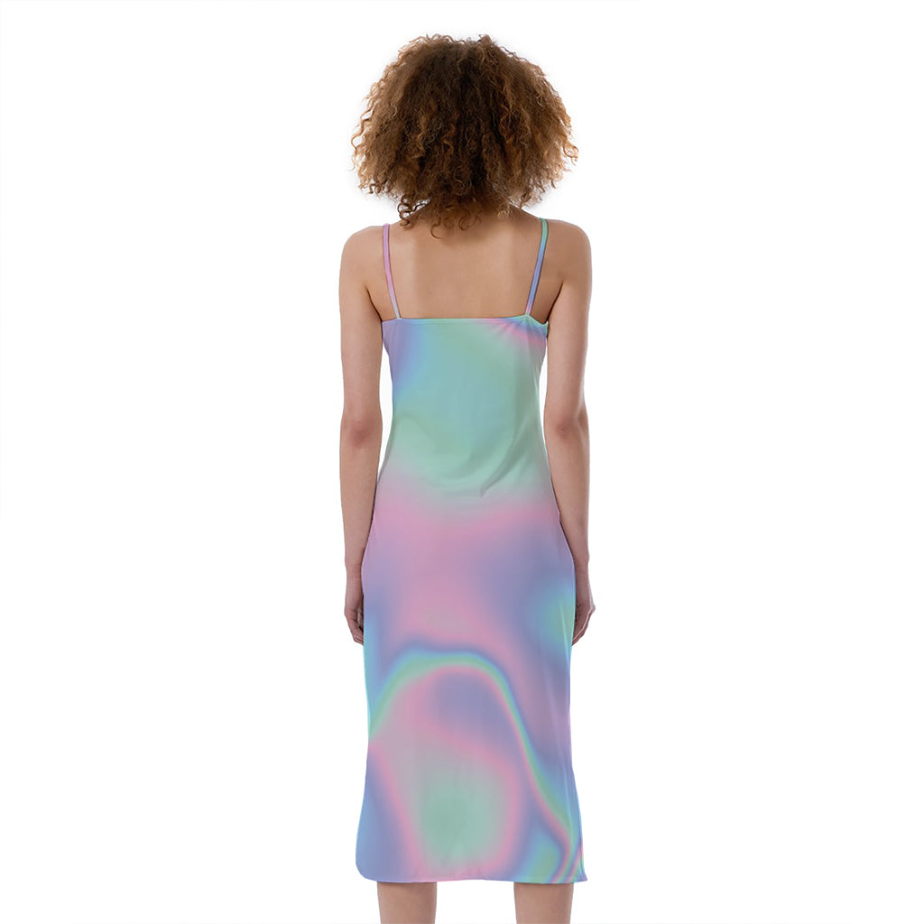Holographic Waves Print Slim Fit Midi Cami Dress
