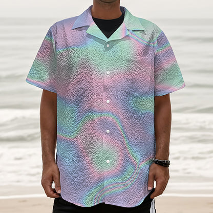 Holographic Waves Print Textured Short Sleeve Shirt