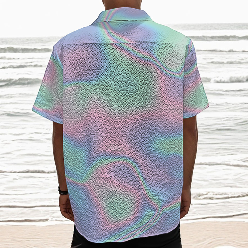 Holographic Waves Print Textured Short Sleeve Shirt