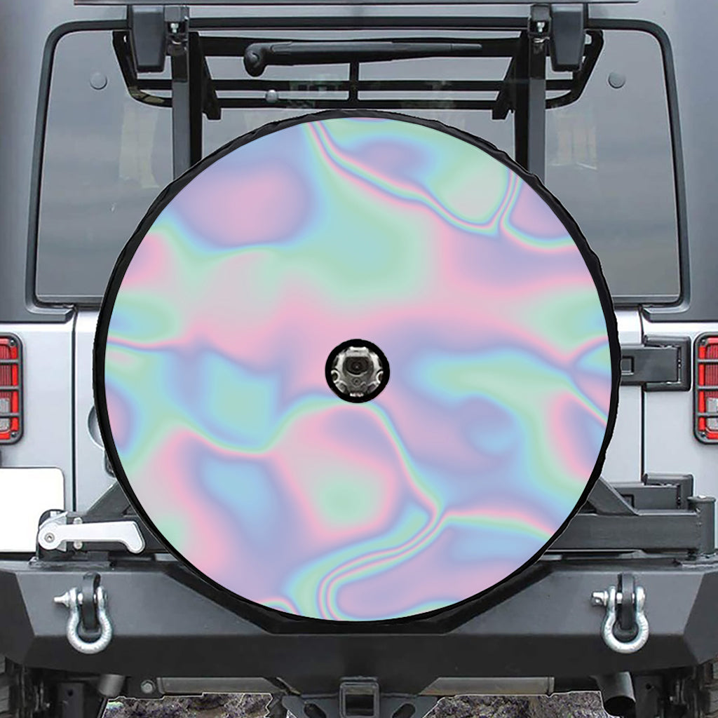 Holographic Waves Print Tire Cover With Camera Hole