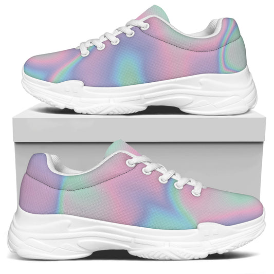 Holographic Waves Print White Chunky Shoes
