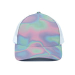 Holographic Waves Print White Mesh Trucker Cap