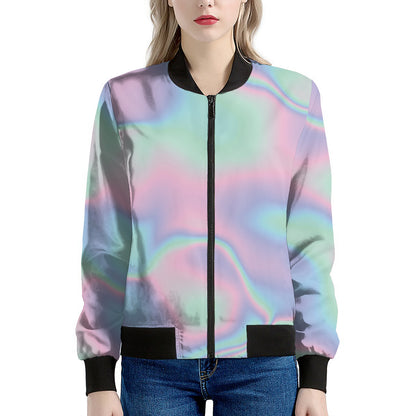 Holographic Waves Print Women's Bomber Jacket