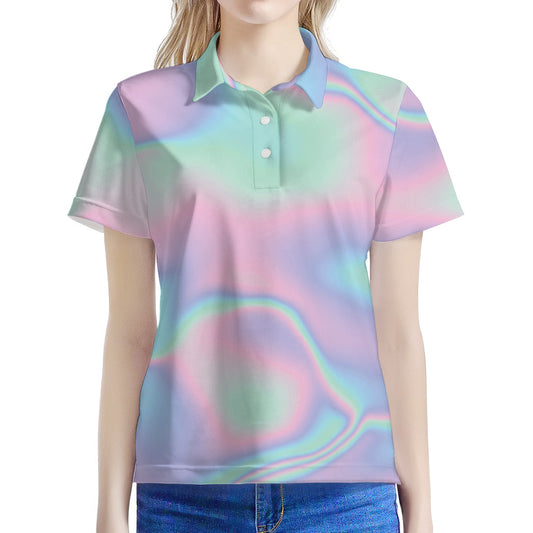 Holographic Waves Print Women's Polo Shirt
