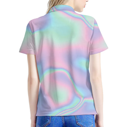 Holographic Waves Print Women's Polo Shirt