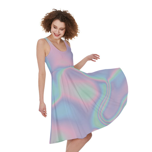 Holographic Waves Print Women's Sleeveless Dress