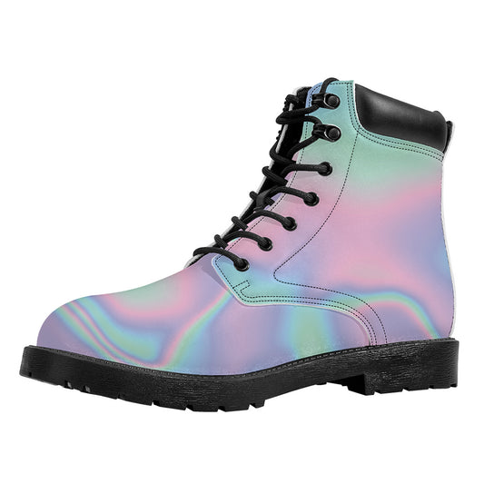 Holographic Waves Print Work Boots