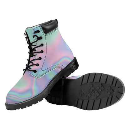 Holographic Waves Print Work Boots