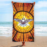 Holy Spirit Dove Stained Glass Print Beach Towel