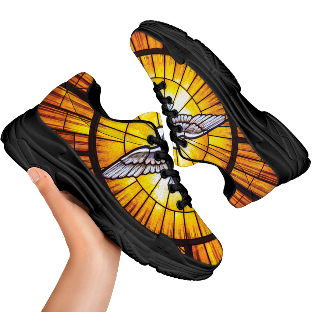 Holy Spirit Dove Stained Glass Print Black Chunky Shoes