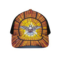 Holy Spirit Dove Stained Glass Print Black Mesh Trucker Hat
