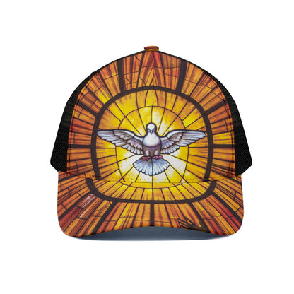 Holy Spirit Dove Stained Glass Print Black Mesh Trucker Cap