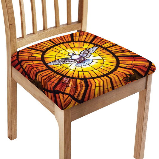 Holy Spirit Dove Stained Glass Print Chair Cushion Cover