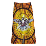 Holy Spirit Dove Stained Glass Print Cotton Front Slit Maxi Skirt