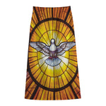 Holy Spirit Dove Stained Glass Print Cotton Front Slit Maxi Skirt