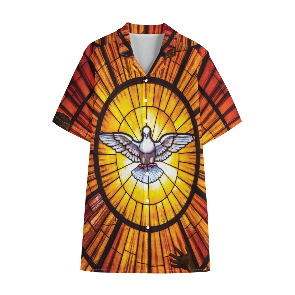 Holy Spirit Dove Stained Glass Print Cotton Hawaiian Shirt