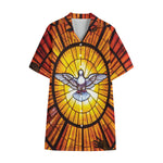Holy Spirit Dove Stained Glass Print Cotton Hawaiian Shirt