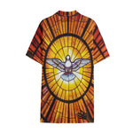 Holy Spirit Dove Stained Glass Print Cotton Hawaiian Shirt