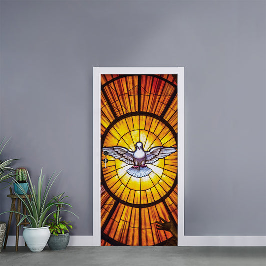 Holy Spirit Dove Stained Glass Print Door Sticker