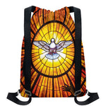 Holy Spirit Dove Stained Glass Print Drawstring Backpack