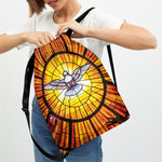 Holy Spirit Dove Stained Glass Print Drawstring Backpack