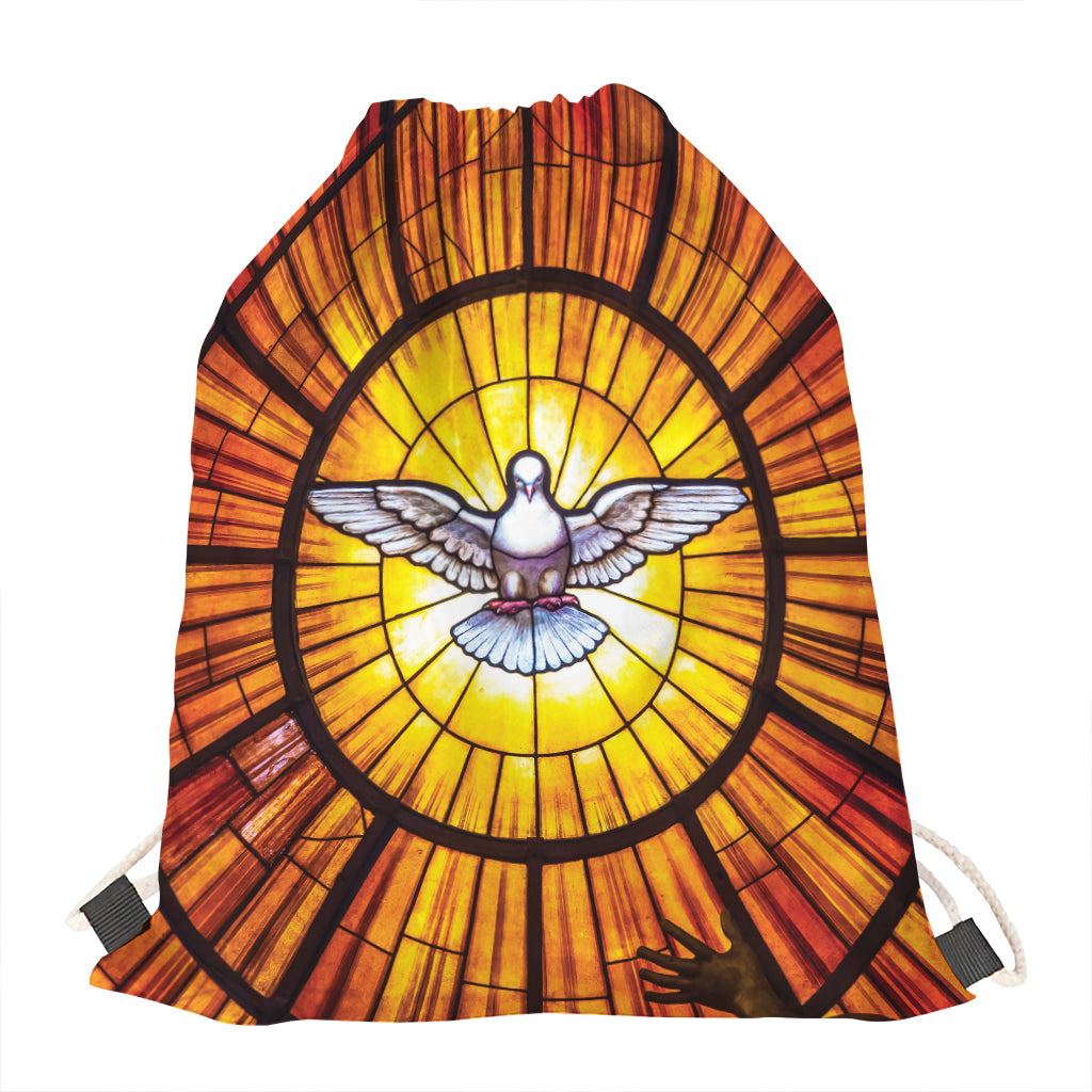 Holy Spirit Dove Stained Glass Print Drawstring Bag