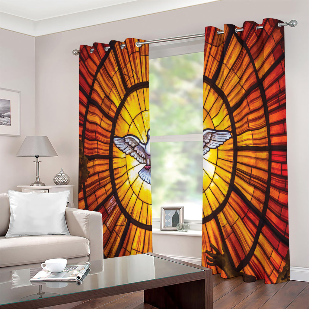 Holy Spirit Dove Stained Glass Print Extra Wide Grommet Curtains