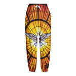 Holy Spirit Dove Stained Glass Print Fleece Lined Knit Pants