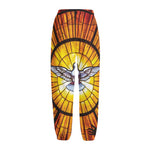 Holy Spirit Dove Stained Glass Print Fleece Lined Knit Pants