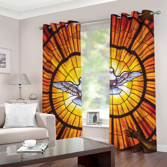 Holy Spirit Dove Stained Glass Print Grommet Curtains